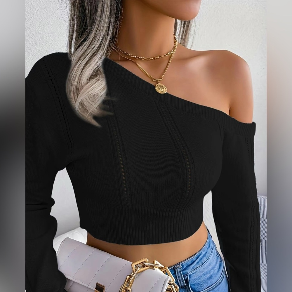 Off-Shoulder Cropped Sweater